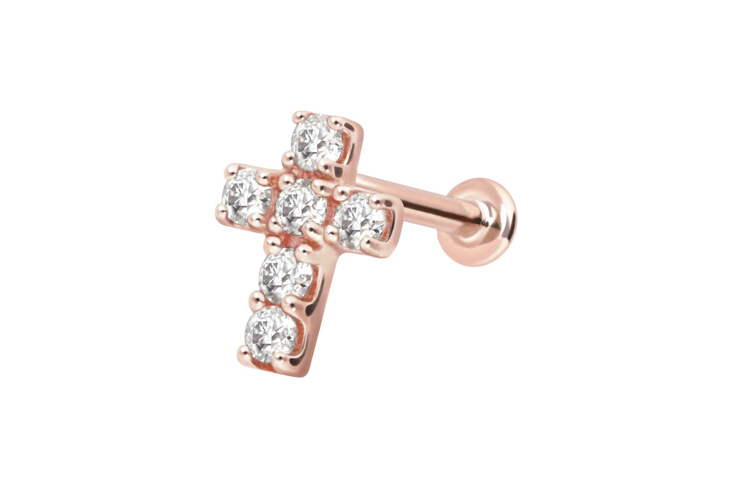 14 Karat Gold Labret Piercing mit Innengewinde MOISSANIT-KREUZ